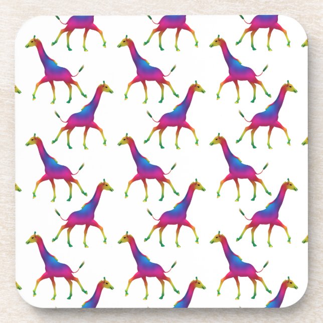 Rainbow Colored Giraffe Drink Coaster (Front)