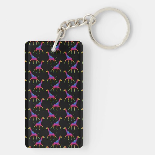 Rainbow Colored Giraffe Keychain (Back)