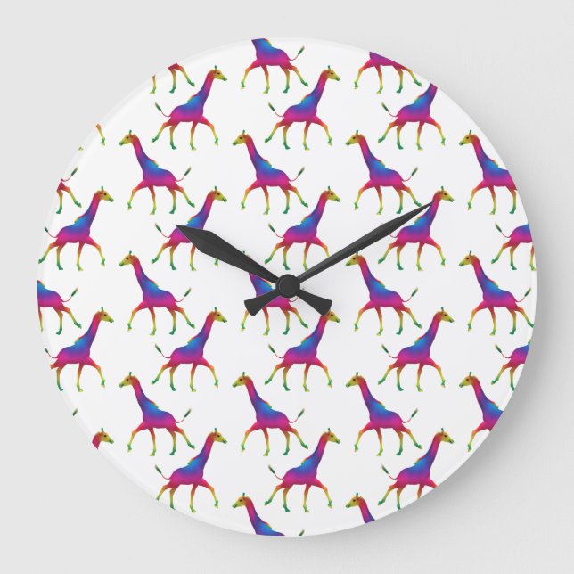 Rainbow Colored Giraffe Large Clock (Front)