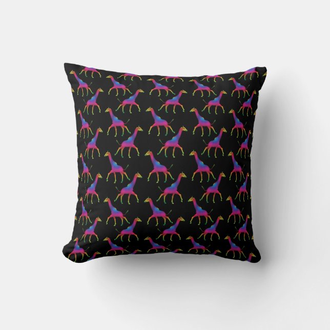 Rainbow Colored Giraffe Throw Pillow (Front)