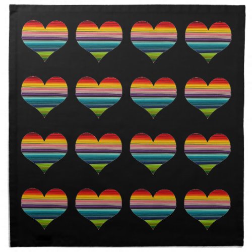 Rainbow Colored Heart Design Multicolor Stripes Napkin