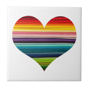 Rainbow Colored Heart Striped Ceramic Tile