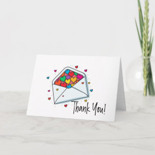 Rainbow Colored Hearts Envelope Thank You Card