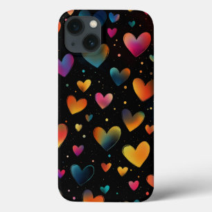 Rainbow Colored Hearts Galaxy Black Background iPhone 13 Case
