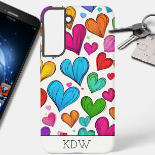 Rainbow Colored Hearts Monogram  Samsung Galaxy S22+ Case