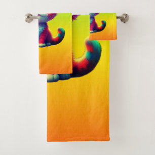 Rainbow Colored Kitten Cartoon Design-68677 Bath Towel Set