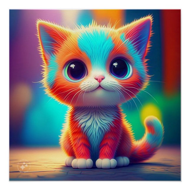 Rainbow Colored Kitten Cartoon Design-68677 Poster (Front)