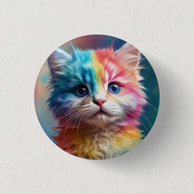 Rainbow Colored Kitten Potrait-65098 Button (Front)