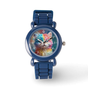 Rainbow Colored Kitten Potrait-65098 Watch
