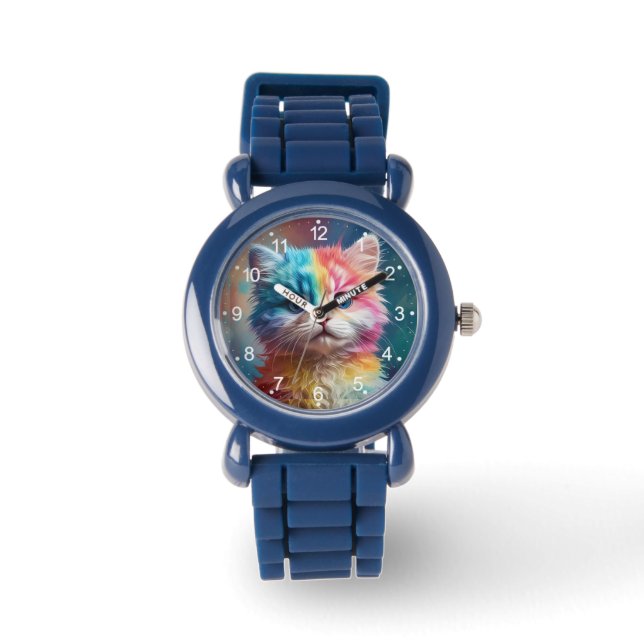 Rainbow Colored Kitten Potrait-65098 Watch (Front)