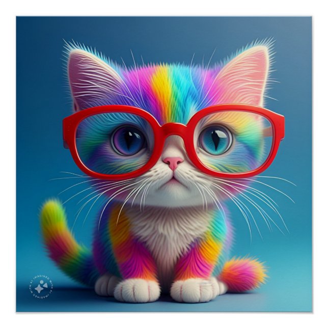 Rainbow Colored Kitten Wearing Glasses-46568 Poster (Front)