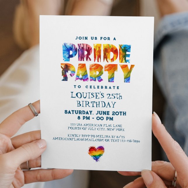 Rainbow Colored Letters Pride Birthday Party Invitation (Creator Uploaded)