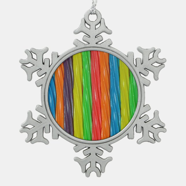 Rainbow colored licorice christmas ornament (Front)
