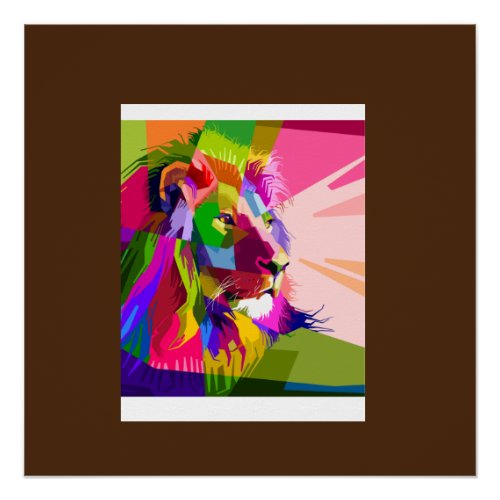 Rainbow Colored Lion Head  Poster