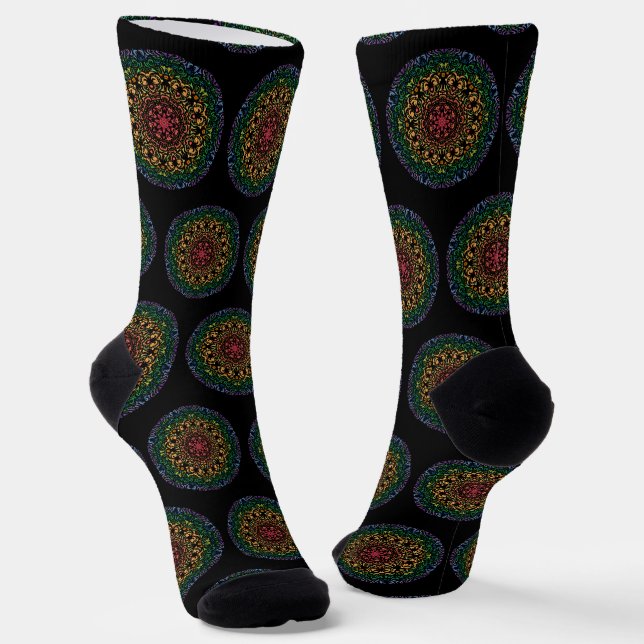 Rainbow colored mandala socks (Angled)