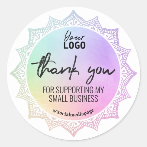 Rainbow Colored Mandala Thank You Business Logo Classic Round Sticker