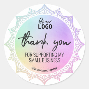Rainbow Colored Mandala Thank You Business Logo Classic Round Sticker