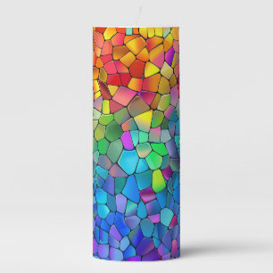 RAINBOW COLORED MOSAIC TILES PILLAR CANDLE