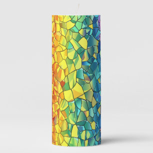 RAINBOW COLORED MOSAIC TILES PILLAR CANDLE
