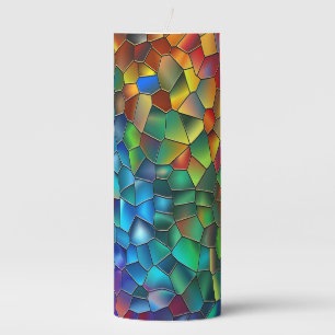 RAINBOW COLORED MOSAIC TILES PILLAR CANDLE
