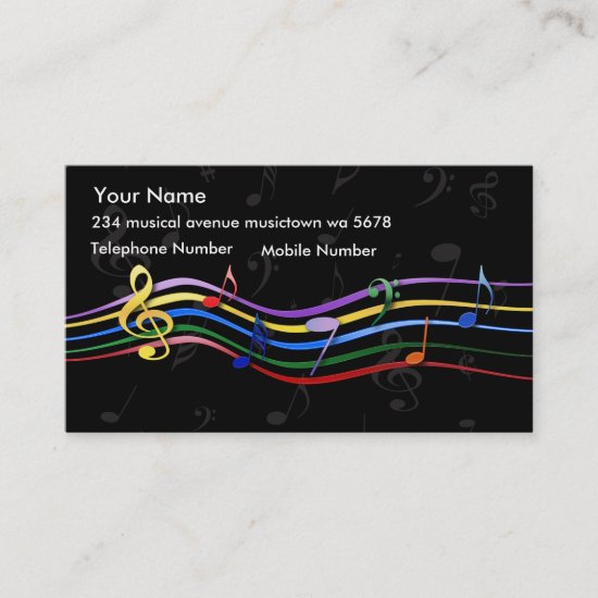 Rainbow Colored Music Notes Business Card