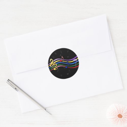 Rainbow Colored Music Notes Classic Round Sticker