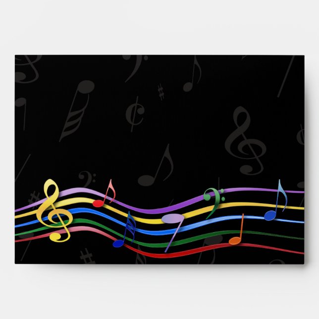 Rainbow Colored Music Notes Envelope (Front)