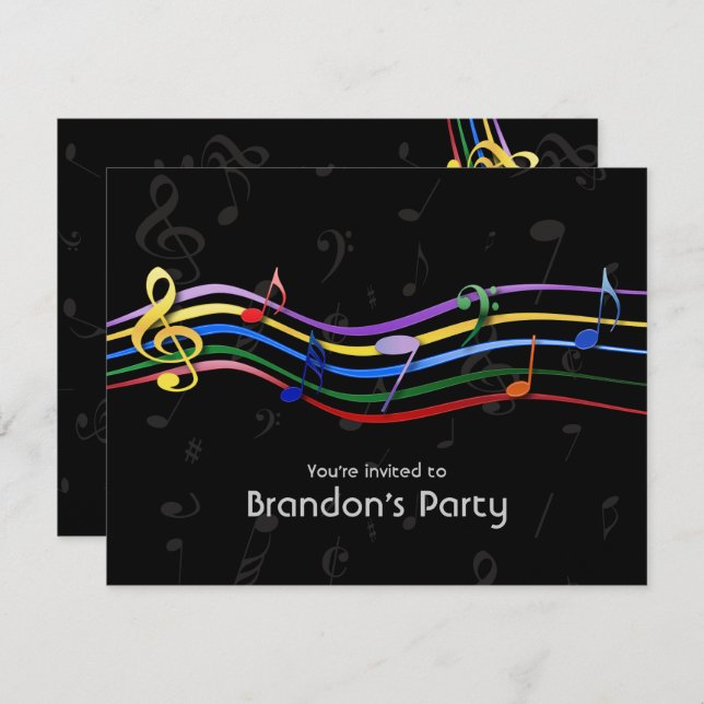 Rainbow Colored Music Notes Invitations (Front/Back)