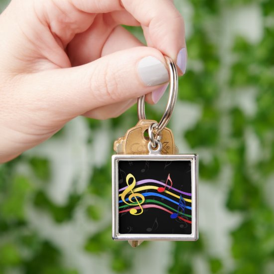 Rainbow Colored Music Notes Keychain