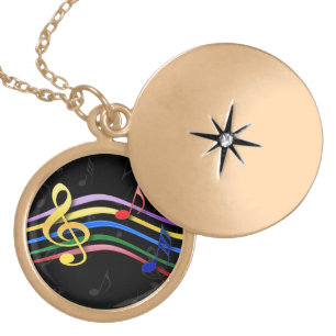 Rainbow Colored Music Notes Locket Necklace