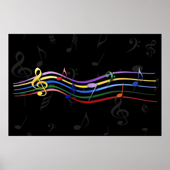 Rainbow Colored Music Notes Poster (Front)