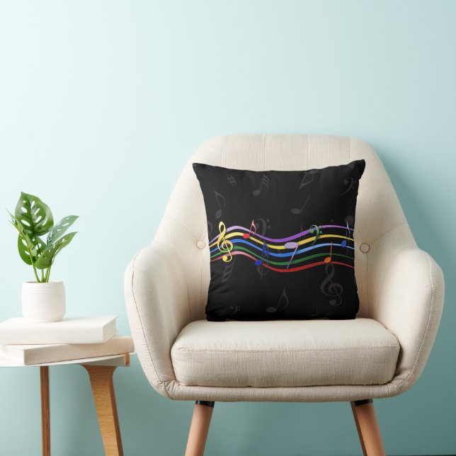 Rainbow Colored Music Notes Throw Pillow (Chair)