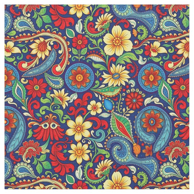 Rainbow colored Paisley  Fabric (Close Up)