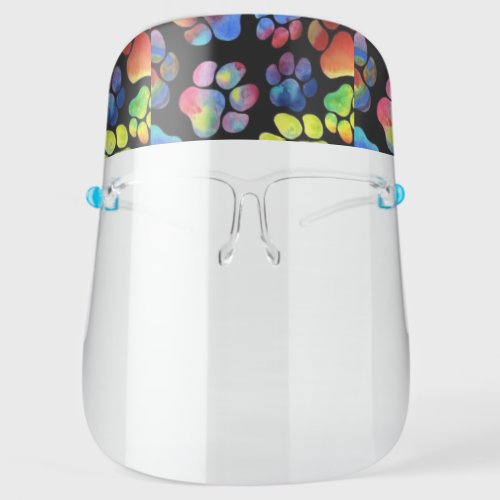 Rainbow Colored Paw Prints Face Shield