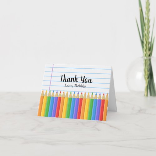 Rainbow Colored Pencils Lined Paper Teacher Thank You Card