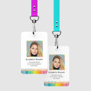Rainbow Colored Pencils School Teacher Badge
