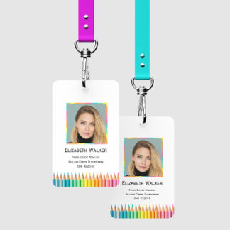 Rainbow Colored Pencils School Teacher Badge