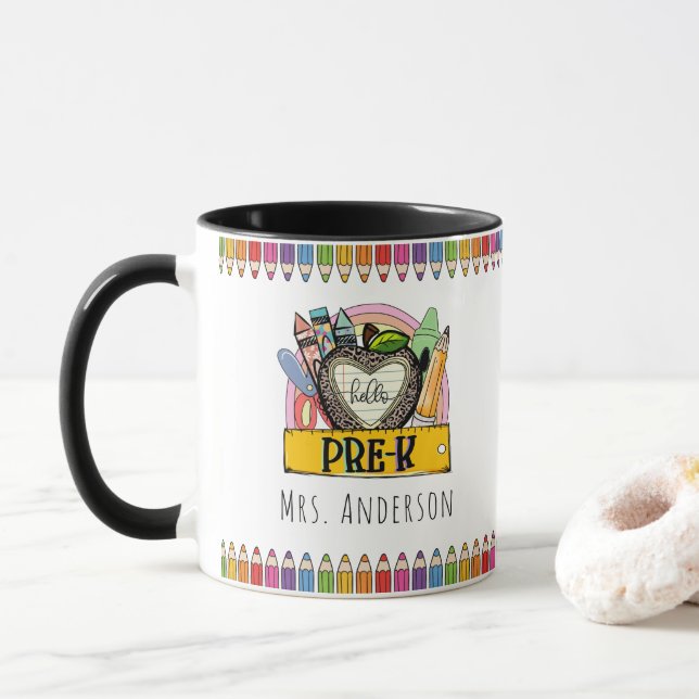 Rainbow Colored Pencils Teacher Mug (With Donut)