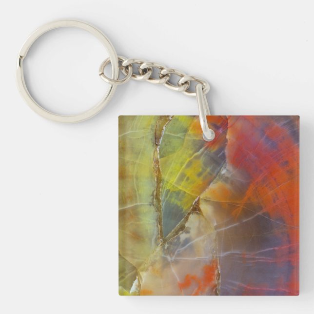 Rainbow Colored Petrified Wood Keychain (Front)