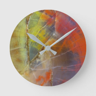 Rainbow Colored Petrified Wood Round Clock