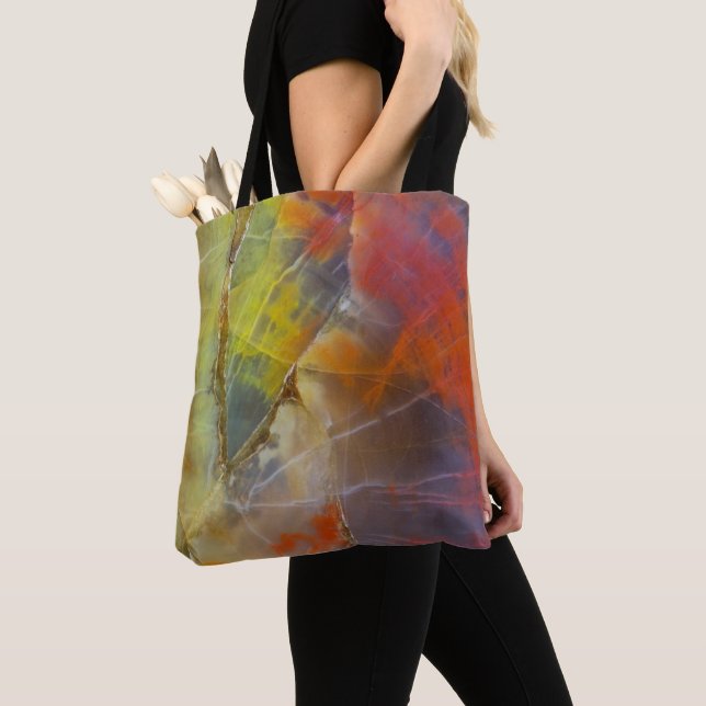 Rainbow Colored Petrified Wood Tote Bag (Close Up)