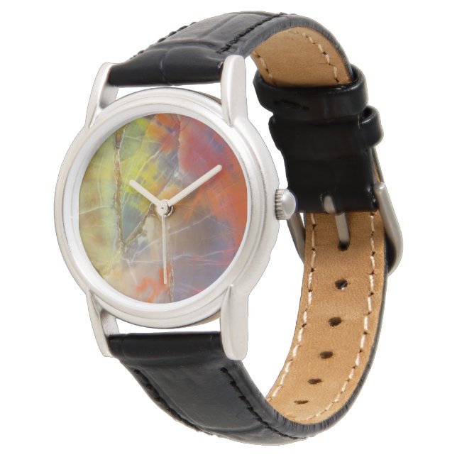 Rainbow Colored Petrified Wood Watch (Angled)