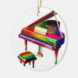 Rainbow Colored Piano Ceramic Ornament