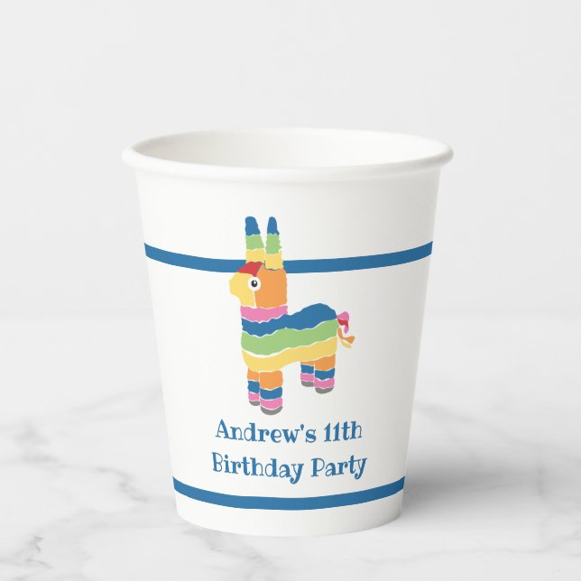 Rainbow Colored Pinata Birthday Party Paper Cups (Front)
