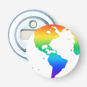 Rainbow colored planet earth bottle opener