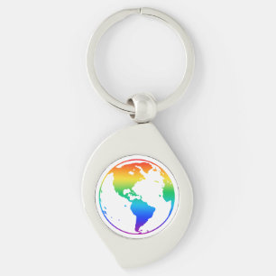 Rainbow colored planet earth keychain
