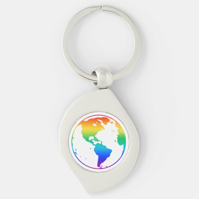 Rainbow colored planet earth keychain (Front)