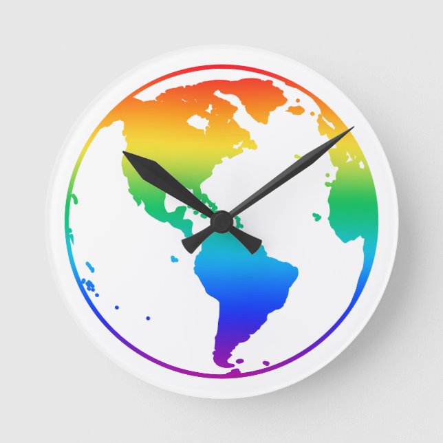 Rainbow colored planet earth round clock (Front)