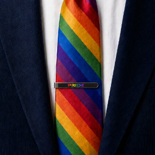 Rainbow Colored Pride Word Gunmetal Finish Tie Bar