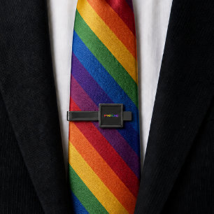 Rainbow Colored Pride Word Gunmetal Finish Tie Bar